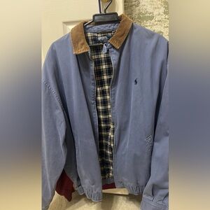 Vintage Ralph Lauren baby blue plaid lined full zip up Harrington jacket